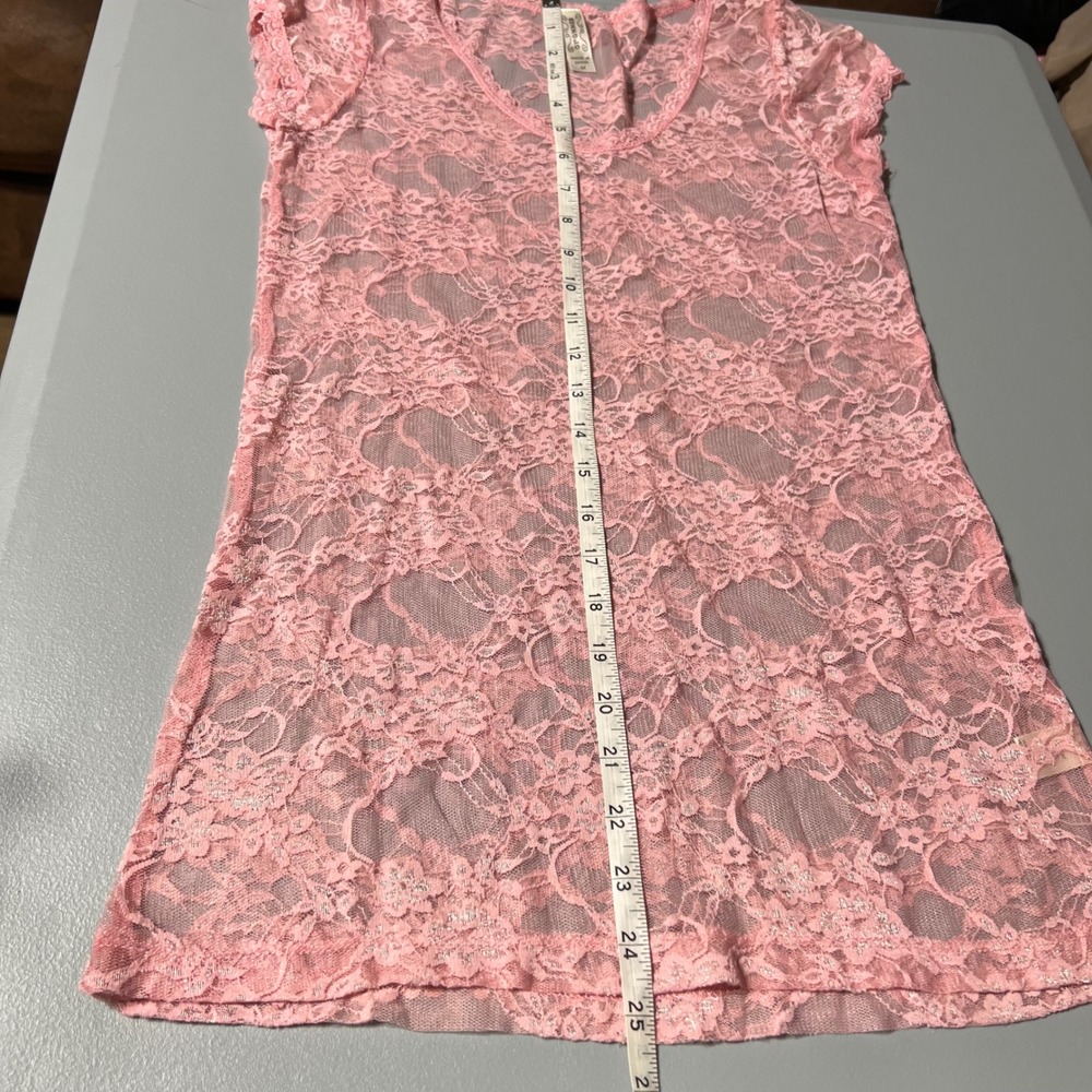Y2K Pink Sheer Lace Top Coquette Fairy Grunge - Picture 6 of 7